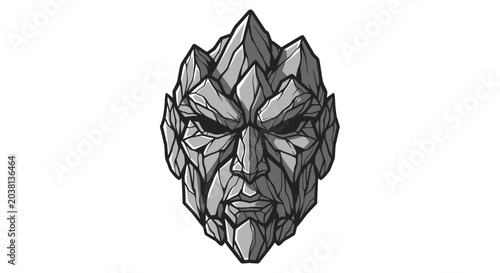 Stone Face Mask Icon - Abstract Geometric Sculpture and Tribal Art