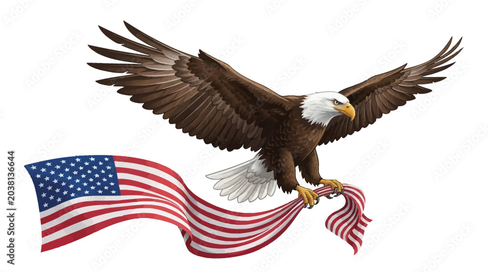 Naklejka premium American Bald Eagle with United States Flag Patriotic Symbol