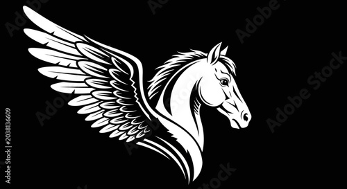 Canvastavla White Pegasus Horse Silhouette with Wings on Black Background
