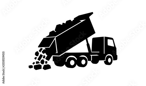 Foto Minimal Black Dump Truck Icon Tipping Sand Load Industrial Transport Vector