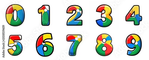 Colorful beach ball style numbers from zero to nine