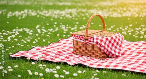 Wicker Picnic Basket on Daisy Lawn