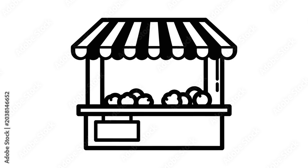 Obraz premium Market Stall Icon: Fresh Produce Stand with Canopy and Sign