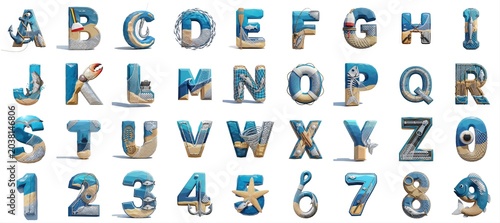 Nautical Themed Alphabet Letters and Numbers Collection