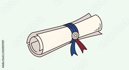 Konstfotografi Rolled Diploma Certificate with Blue and Red Ribbon and Seal