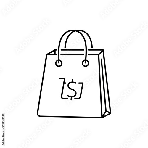 Shopping Bag with Dollar Sign Icon - Simple Line Art Vector