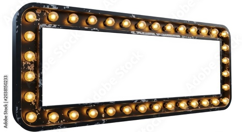 Vintage Marquee Sign with Glowing Light Bulbs and Blank Space.