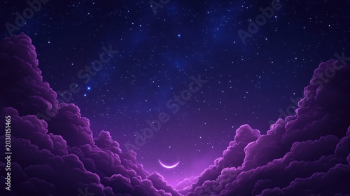 Nocturnal Serenity: A Crescent Moon's Embrace Under a Starry Veil
