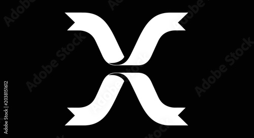 Abstract White Intertwined Ribbons Forming X Shape on Black Background