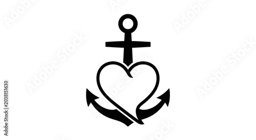Anchor Heart Symbol Black Silhouette - Love and Stability Concept