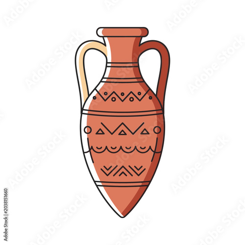 Ancient Terracotta Amphora Vase with Geometric Patterns, Greek Pottery Illustration