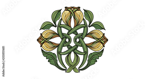 Art Nouveau Floral Ornament with Intertwined Stems and Leaves