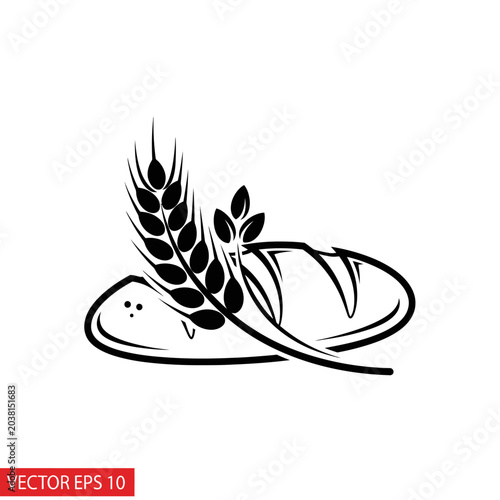 Artistic Bread Loaf with Wheat Stalk Icon - Bakery Logo Concept