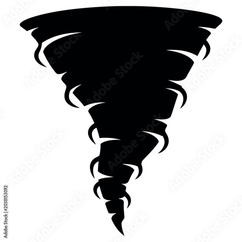 Fotografie Simple black silhouette of a powerful tornado spinning with sharp edges isolated