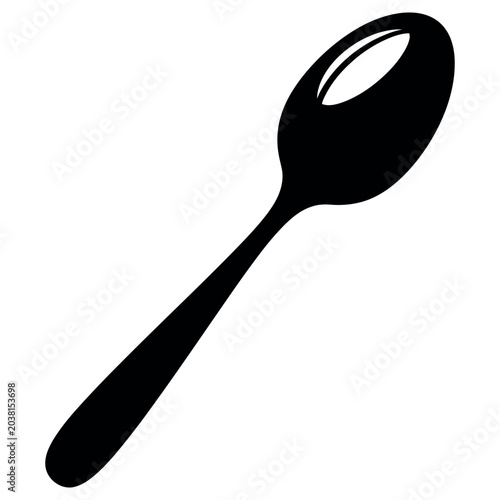Simple black silhouette of a metal spoon isolated on a white background for dining and culinary kitchen design concepts
