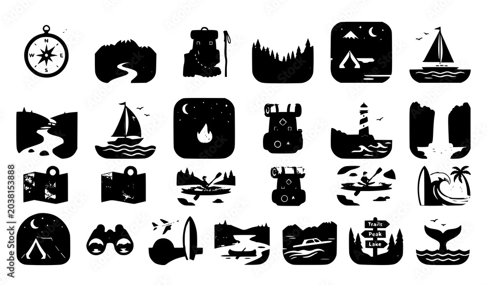 Αυτοκόλλητο Nature travel icon collection vector flat adventure landscape design