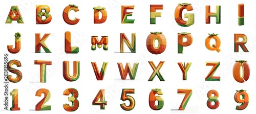 Complete English Alphabet and Numbers Rendered in a Fruit Style