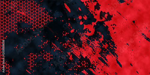 Abstract grunge art background with red, teal colors. Textured paint splatters, brush strokes create dynamic, energetic feel. This edgy design suits posters, banners for extreme sports, travel.
