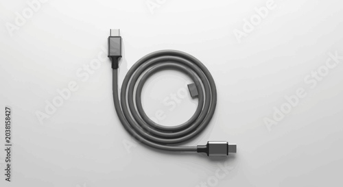Billede på lærred Modern USB-C Cable Coiled on White Background