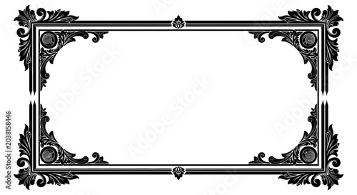 Ornate Black Frame, Vintage Decorative Border, Elegant Scrollwork and Flourishes