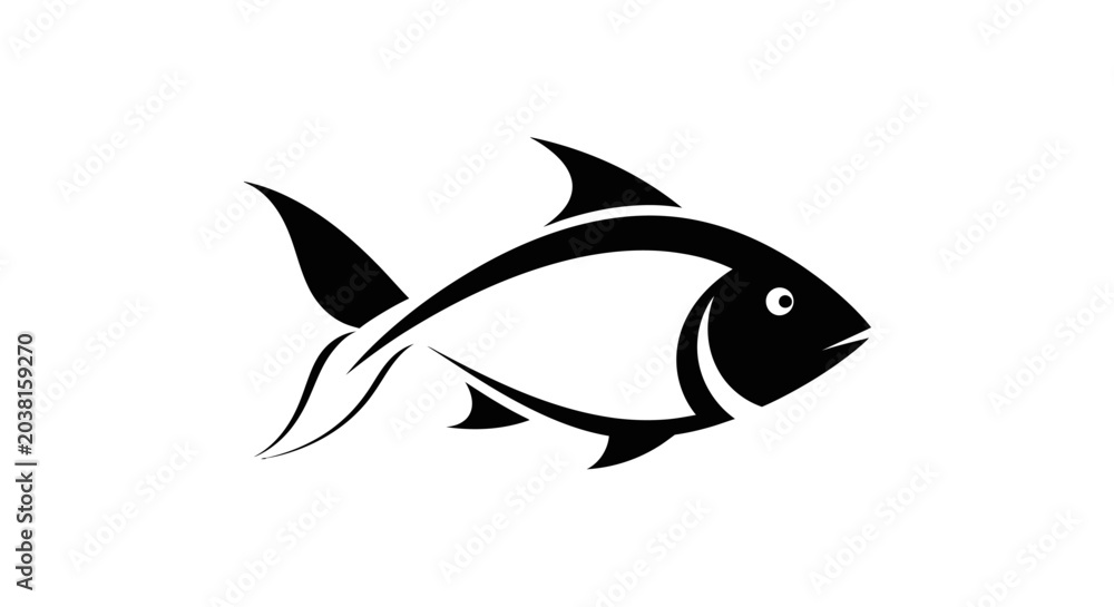 Fototapeta premium Stylized Fish Icon Silhouette, Black and White Aquatic Animal Graphic