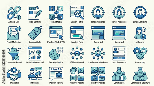 Tableau sur toile Digital Marketing and SEO Optimization Icon Set Vector