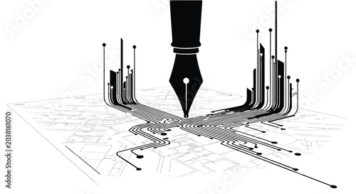 Fountain pen nib creating artistic lines on paper background