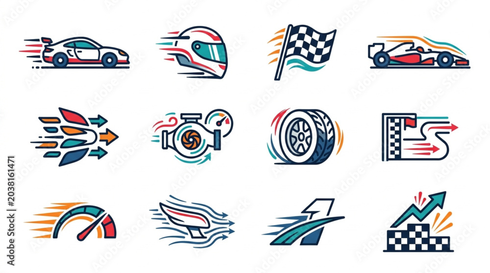 Obraz premium Motorsport and Racing Icons Set
