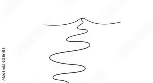 Winding Path to Mountain Peak: Minimalist Line Art Illustration