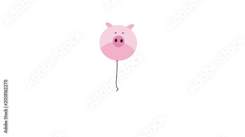 Pink Pig Face Balloon Floating Inflation Concept Animation 4K