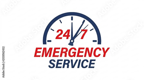 Professional 24 7 emergency service logo with clock hands