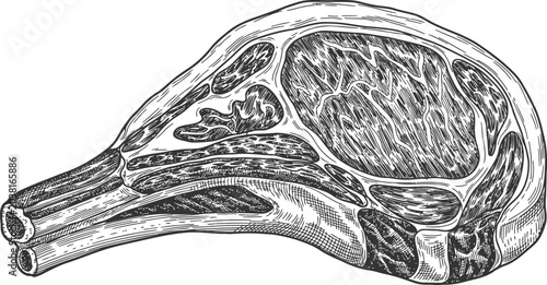 Foto Raw Lamb Chop Cut with Bone Detail Against White Background