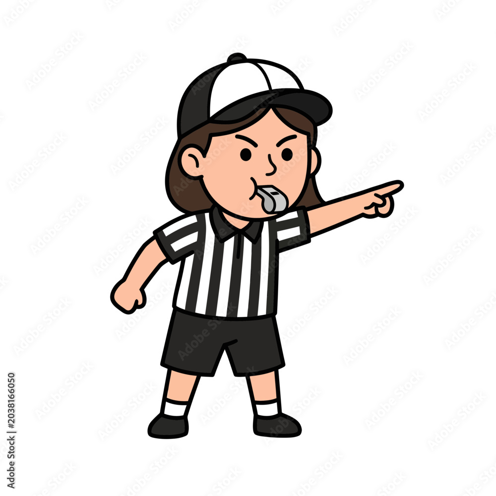 Fototapeta premium Female Referee Pointing Direction Cartoon.