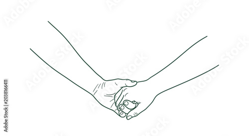 Fotografie Line art illustration of two hands holding together