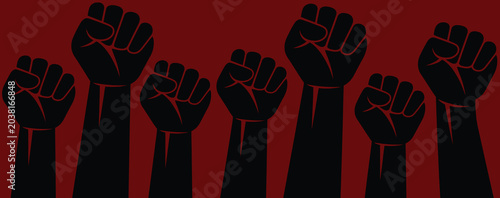 Cuadro en lienzo Raised fist protest illustration, unity and resistance symbol with multiple rais