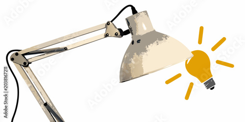 Fotografie Articulated Desk Lamp With Illuminated Bulb Vector Illustration