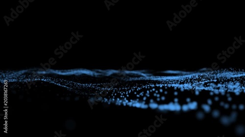 Abstract technology wave. Flow of particles. Big data transfer visualization. 3d rendering.