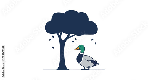 Foto Mallard Duck Standing Under Rain.