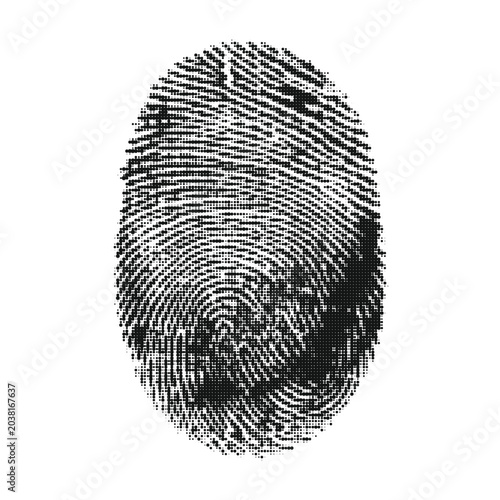 Trendy halftone collage elements of finger print, security vector illustration, vintage design element
