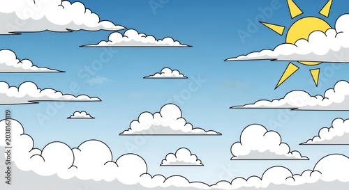 Sunny Day Cartoon Clouds Blue Sky.