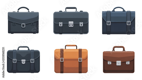 Fotografie Six stylish leather briefcases and suitcases in various colors Vector