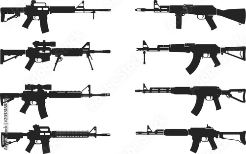 фотографія Military assault rifle collection vector silhouette illustration with modern inf