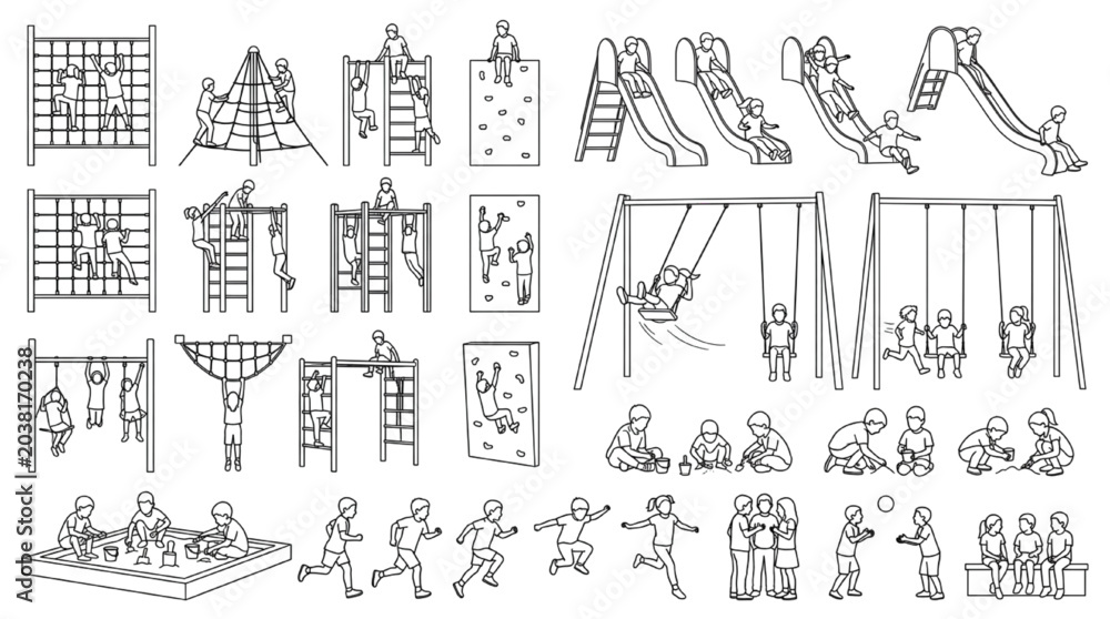 Fototapeta premium Playground Equipment and Children CAD Block Collection for Landscape Recreation Design