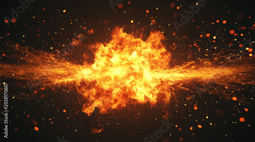 Flying sparks, glowing embers, fire particles
