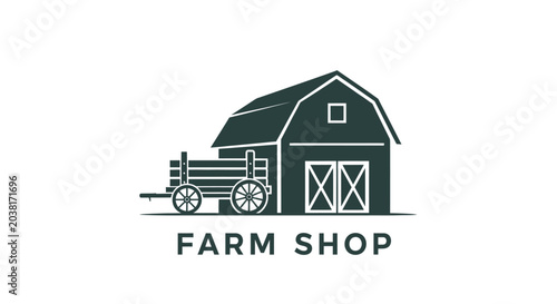 Schilderij op canvas Farm shop logo with wagon.