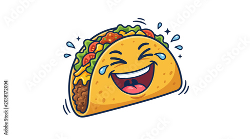 Funny Taco Character Laughing Hard with Tears of Joy, Cartoon Style