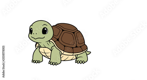 Fotografi Cute Cartoon Turtle Walking Forward Slowly.