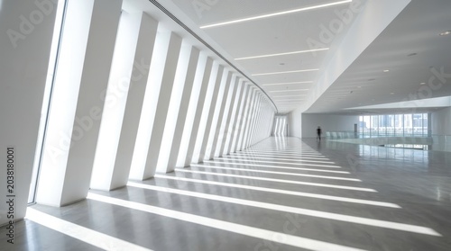 Modern Architecture Hallway with Sun Rays and Light Beams  Abstract Interior Design
