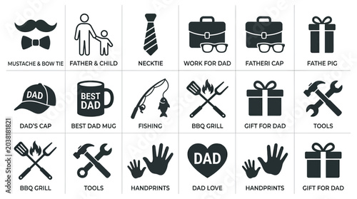 Foto Versatile collection of eighteen black fathers day icons with descriptive text captions