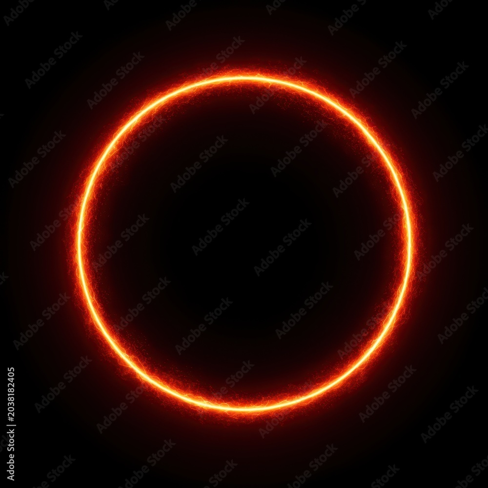 Naklejka premium A glowing fiery circle against a dark background, creating a striking visual contrast.